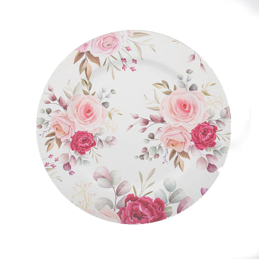 6 Round 13" Rose Floral Print Plastic Charger Plates - Assorted CHRG_PLST0012_WHTPK