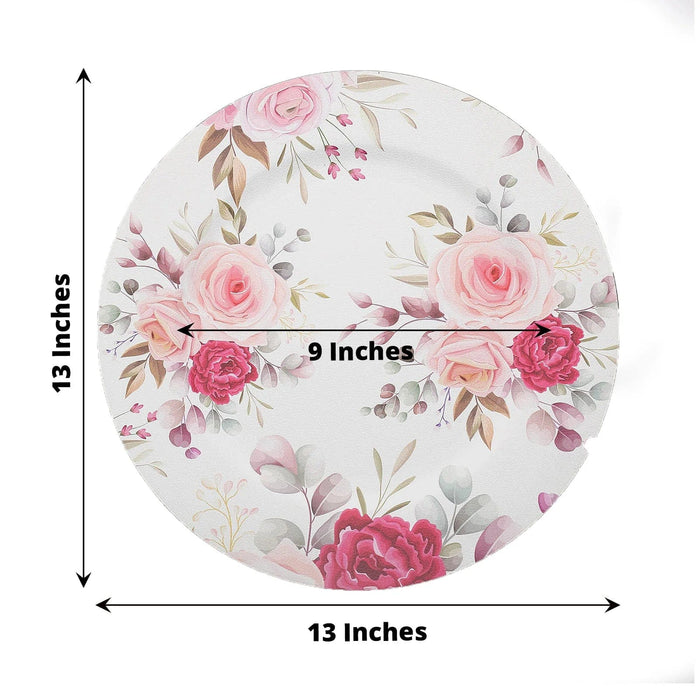6 Round 13" Rose Floral Print Plastic Charger Plates - Assorted CHRG_PLST0012_WHTPK