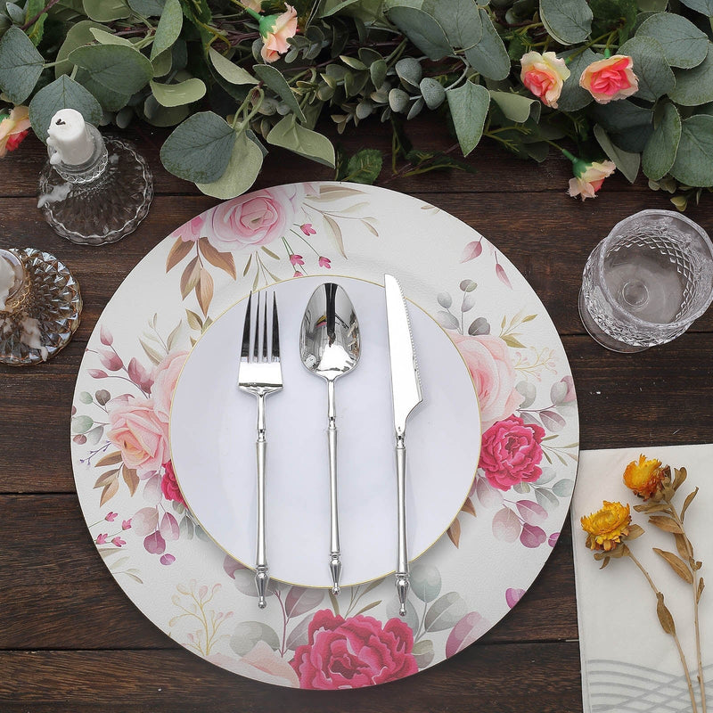 6 Round 13" Rose Floral Print Plastic Charger Plates - Assorted CHRG_PLST0012_WHTPK