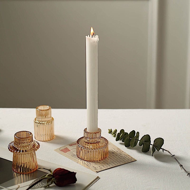 6 Round 3" Mini Ribbed Glass Taper Candle Holders Centerpieces
