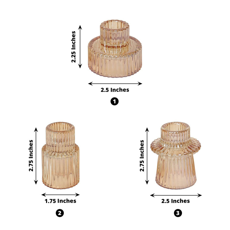 6 Round 3" Mini Ribbed Glass Taper Candle Holders Centerpieces