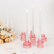 6 Round 3" Mini Ribbed Glass Taper Candle Holders Centerpieces