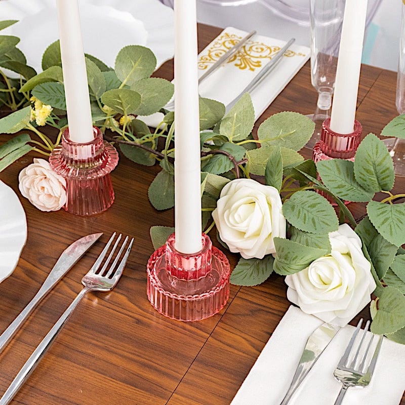6 Round 3" Mini Ribbed Glass Taper Candle Holders Centerpieces