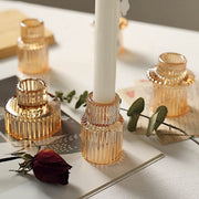 6 Round 3" Mini Ribbed Glass Taper Candle Holders Centerpieces