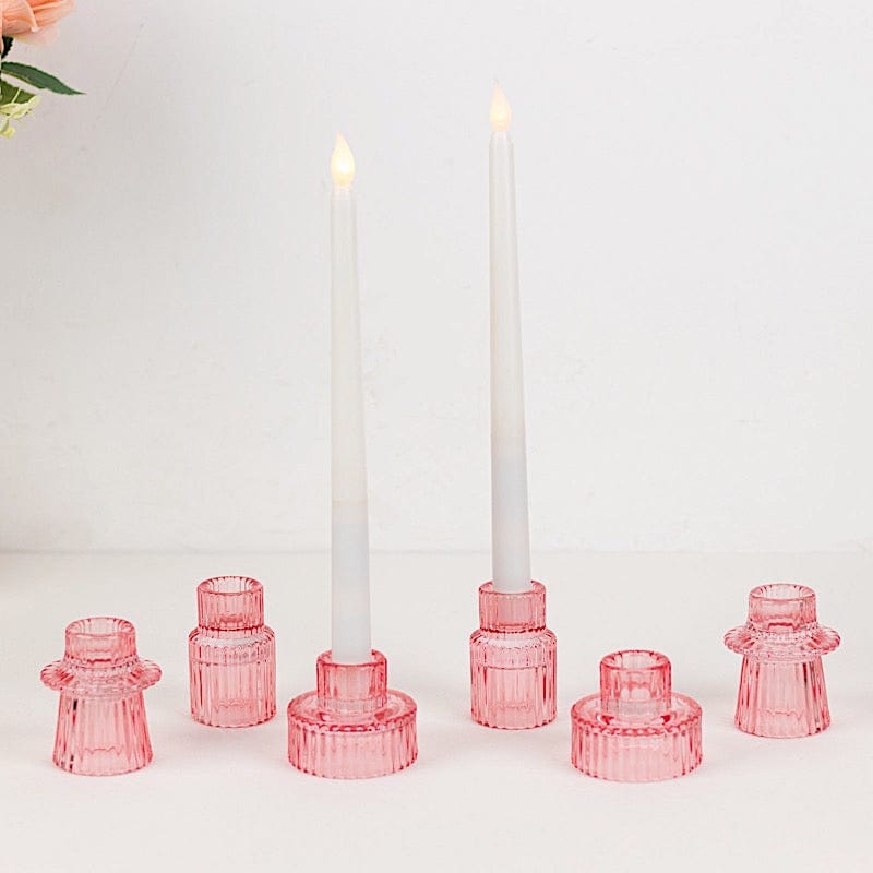 6 Round 3" Mini Ribbed Glass Taper Candle Holders Centerpieces