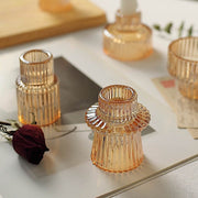 6 Round 3" Mini Ribbed Glass Taper Candle Holders Centerpieces