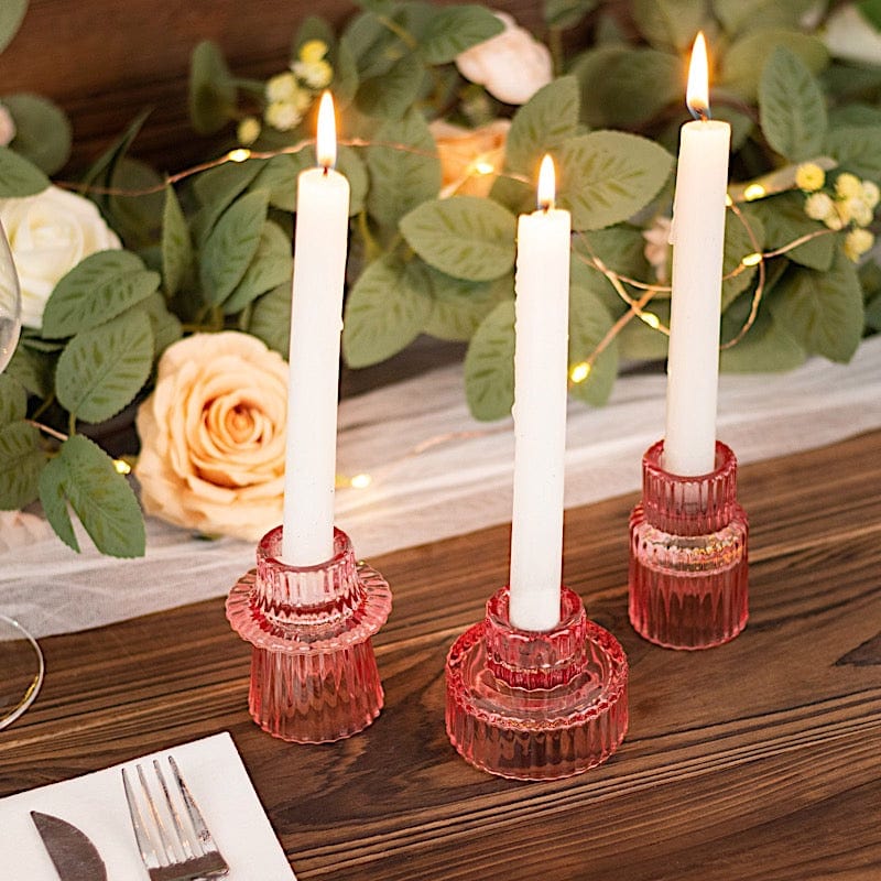 6 Round 3" Mini Ribbed Glass Taper Candle Holders Centerpieces