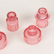 6 Round 3" Mini Ribbed Glass Taper Candle Holders Centerpieces