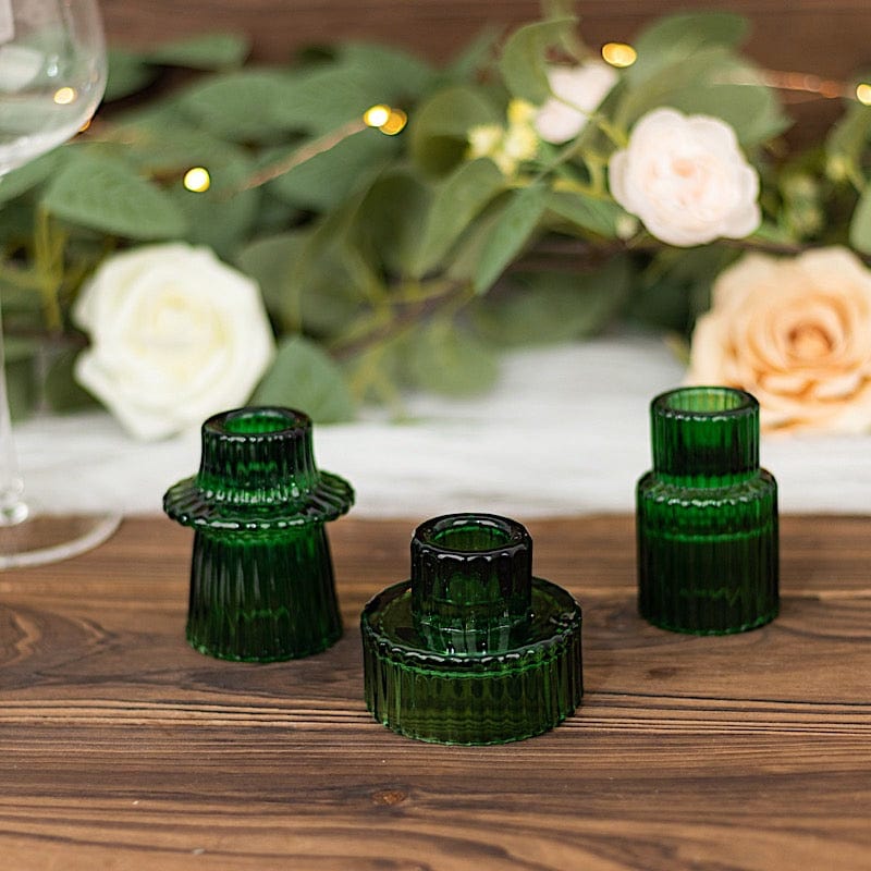 6 Round 3" Mini Ribbed Glass Taper Candle Holders Centerpieces
