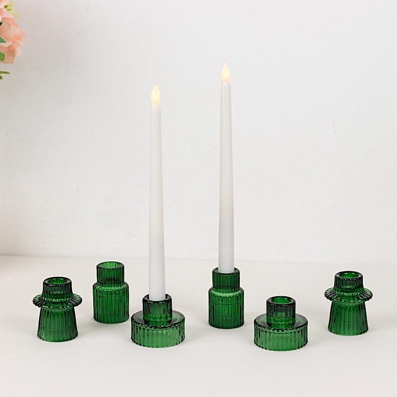 6 Round 3" Mini Ribbed Glass Taper Candle Holders Centerpieces