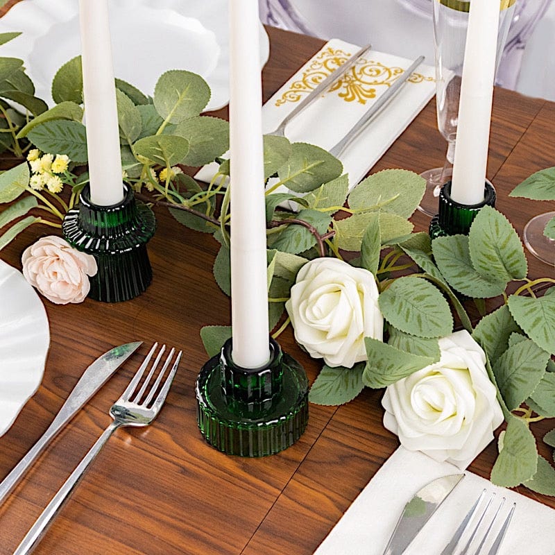 6 Round 3" Mini Ribbed Glass Taper Candle Holders Centerpieces