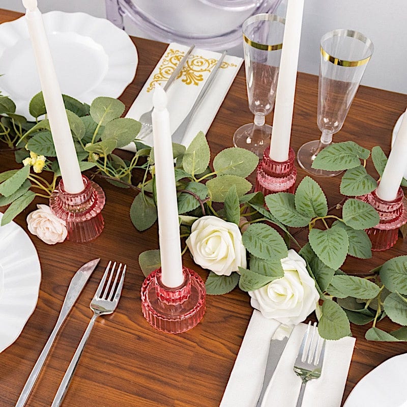 6 Round 3" Mini Ribbed Glass Taper Candle Holders Centerpieces