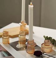 6 Round 3" Mini Ribbed Glass Taper Candle Holders Centerpieces