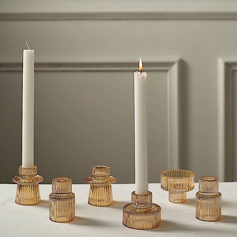 6 Round 3" Mini Ribbed Glass Taper Candle Holders Centerpieces