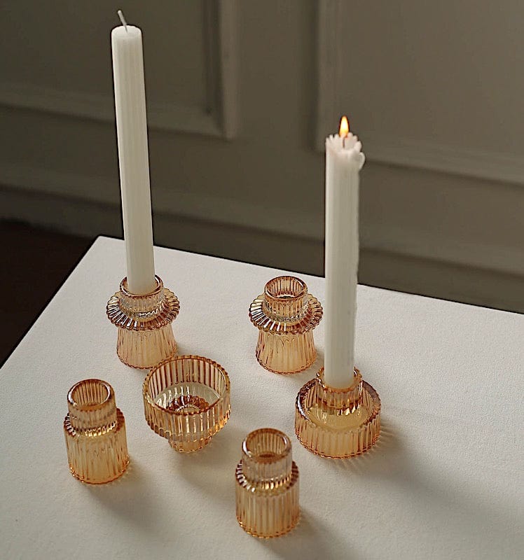 6 Round 3" Mini Ribbed Glass Taper Candle Holders Centerpieces