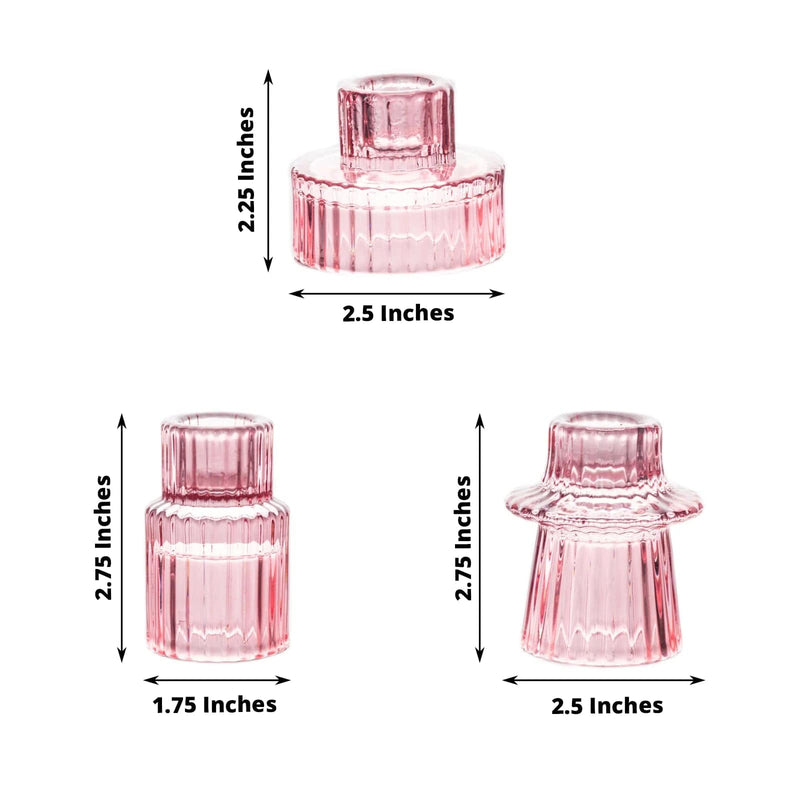 6 Round 3" Mini Ribbed Glass Taper Candle Holders Centerpieces