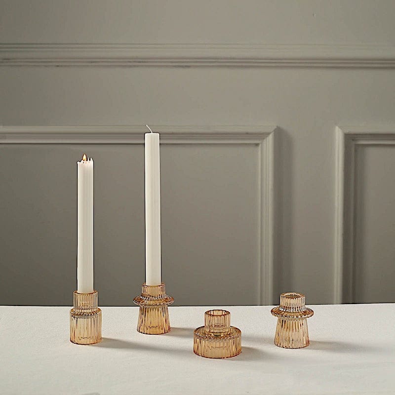 6 Round 3" Mini Ribbed Glass Taper Candle Holders Centerpieces