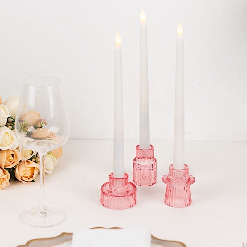 6 Round 3" Mini Ribbed Glass Taper Candle Holders Centerpieces