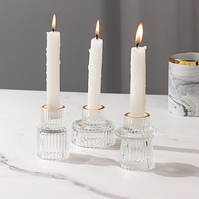 6 Round 3" Mini Ribbed Glass Taper Candle Holders Centerpieces