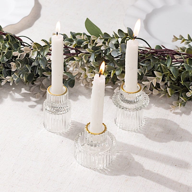 6 Round 3" Mini Ribbed Glass Taper Candle Holders Centerpieces
