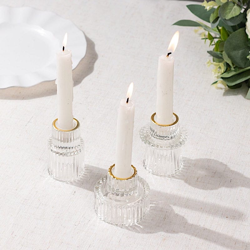 6 Round 3" Mini Ribbed Glass Taper Candle Holders Centerpieces