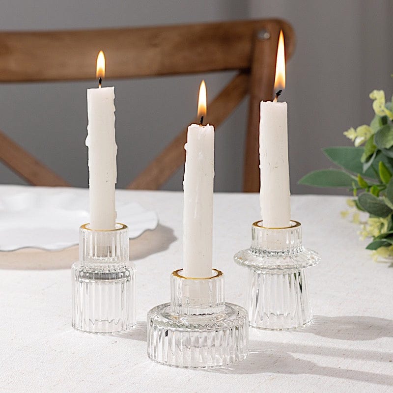 6 Round 3" Mini Ribbed Glass Taper Candle Holders Centerpieces