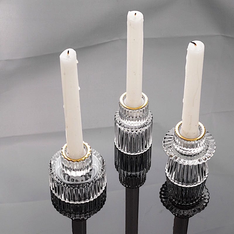 6 Round 3" Mini Ribbed Glass Taper Candle Holders Centerpieces