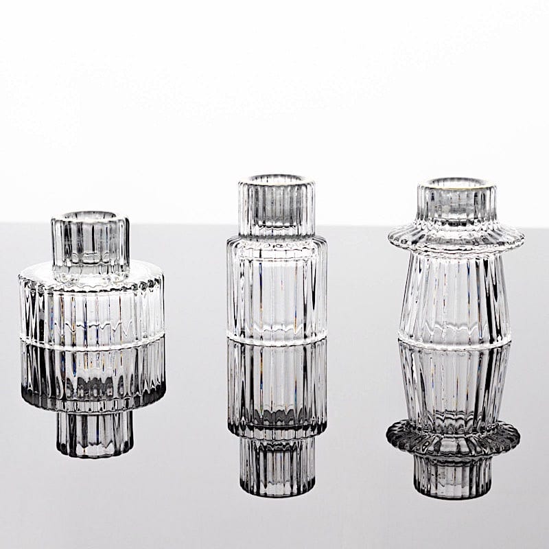 6 Round 3" Mini Ribbed Glass Taper Candle Holders Centerpieces