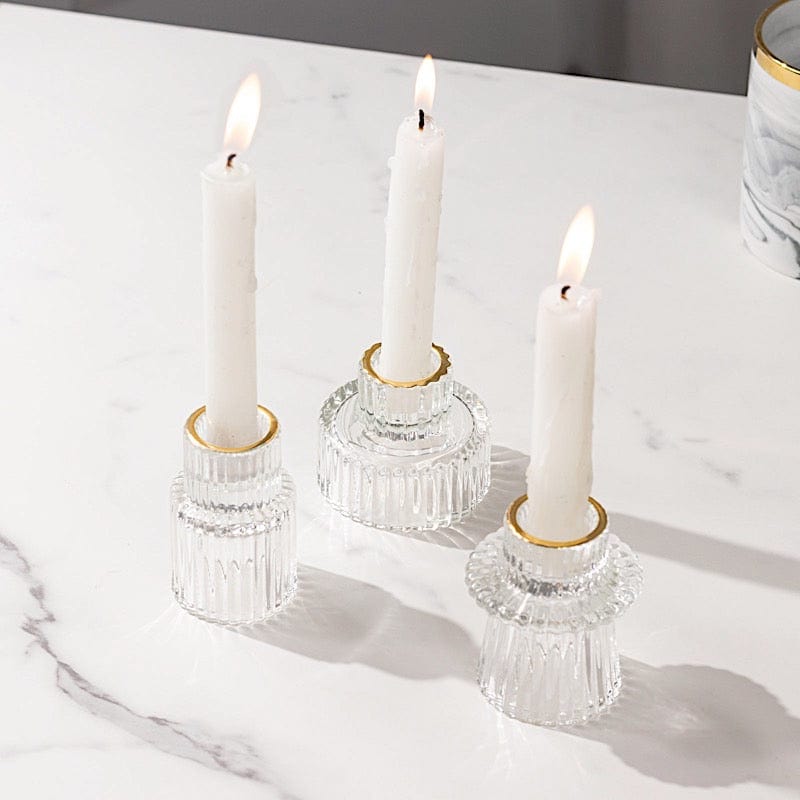 6 Round 3" Mini Ribbed Glass Taper Candle Holders Centerpieces