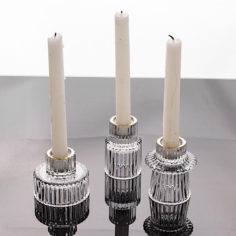 6 Round 3" Mini Ribbed Glass Taper Candle Holders Centerpieces