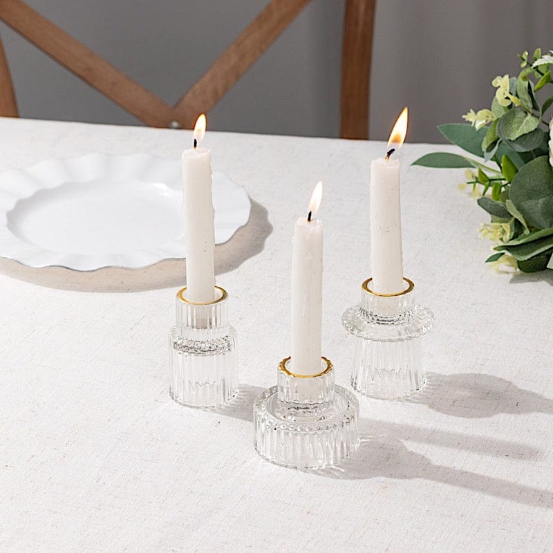 6 Round 3" Mini Ribbed Glass Taper Candle Holders Centerpieces