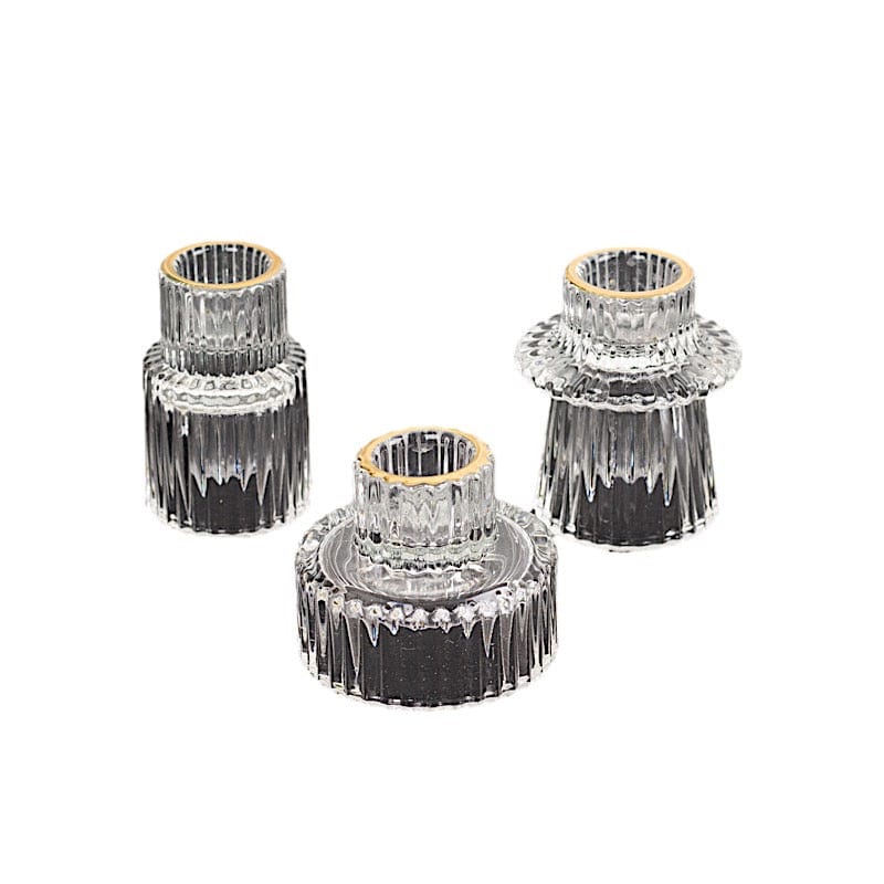 6 Round 3" Mini Ribbed Glass Taper Candle Holders Centerpieces