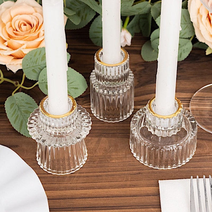 6 Round 3" Mini Ribbed Glass Taper Candle Holders Centerpieces