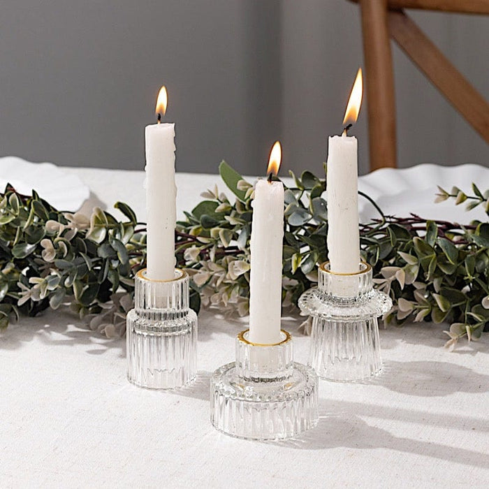 6 Round 3" Mini Ribbed Glass Taper Candle Holders Centerpieces