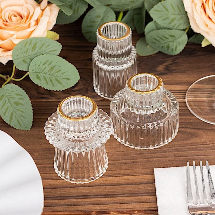 6 Round 3" Mini Ribbed Glass Taper Candle Holders Centerpieces