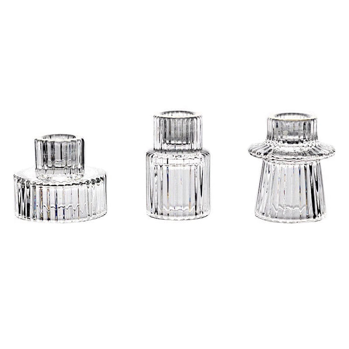 6 Round 3" Mini Ribbed Glass Taper Candle Holders Centerpieces CAND_HOLD_TP004_CLR
