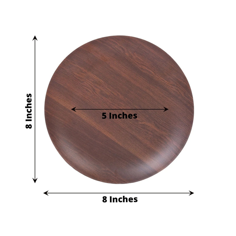 6 Round Wood Grain Design Heavy Duty Plastic Plates - Disposable Tableware