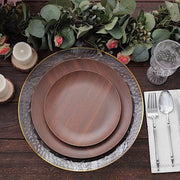 6 Round Wood Grain Design Heavy Duty Plastic Plates - Disposable Tableware