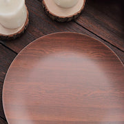 6 Round Wood Grain Design Heavy Duty Plastic Plates - Disposable Tableware