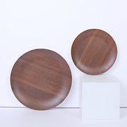6 Round Wood Grain Design Heavy Duty Plastic Plates - Disposable Tableware