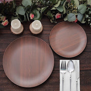 6 Round Wood Grain Design Heavy Duty Plastic Plates - Disposable Tableware