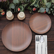 6 Round Wood Grain Design Heavy Duty Plastic Plates - Disposable Tableware