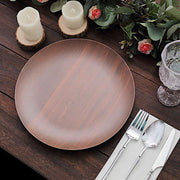 6 Round Wood Grain Design Heavy Duty Plastic Plates - Disposable Tableware