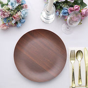 6 Round Wood Grain Design Heavy Duty Plastic Plates - Disposable Tableware