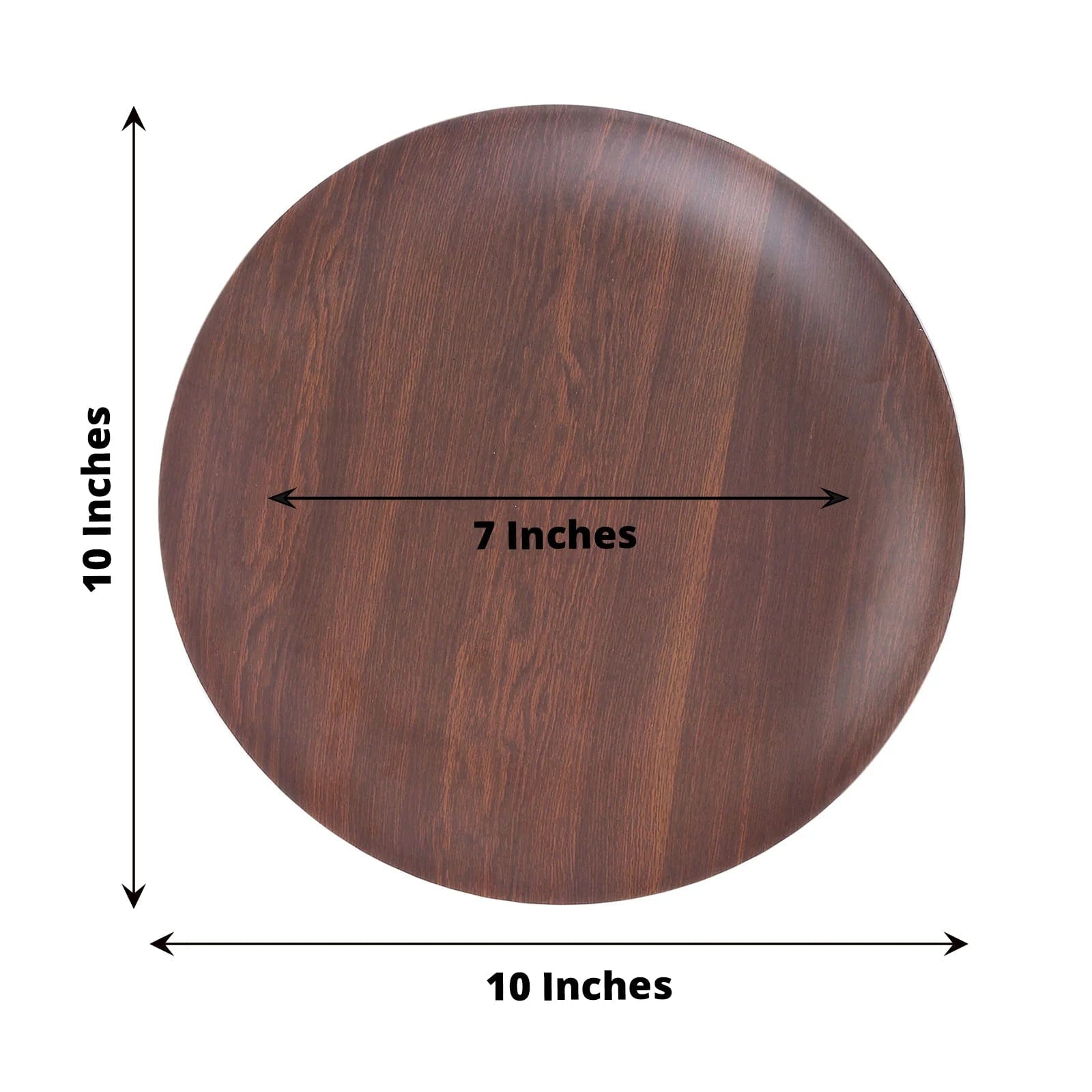 6 Round Wood Grain Design Heavy Duty Plastic Plates - Disposable Tableware