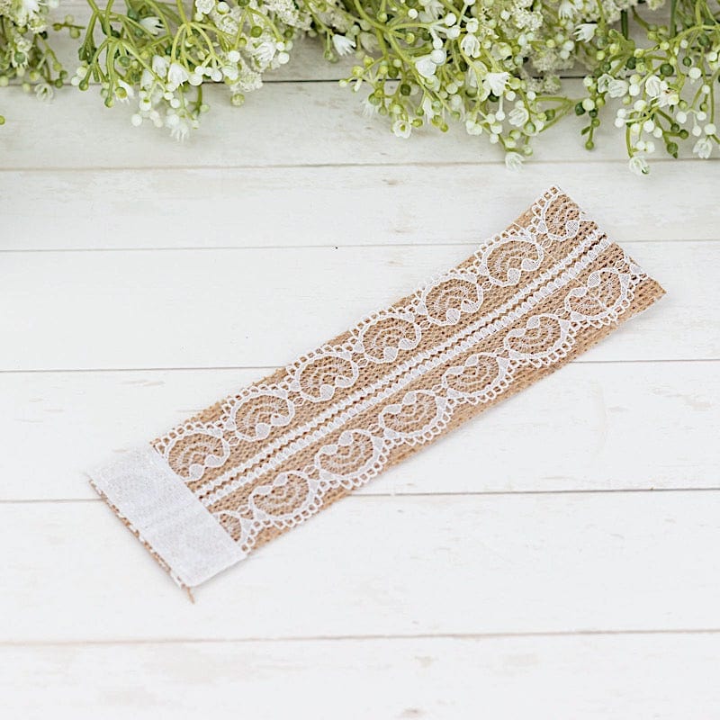 6 Rustic Farmhouse Style Jute and Lace Napkin Rings - Natural and White NAP_RING_JUTE01_WHT