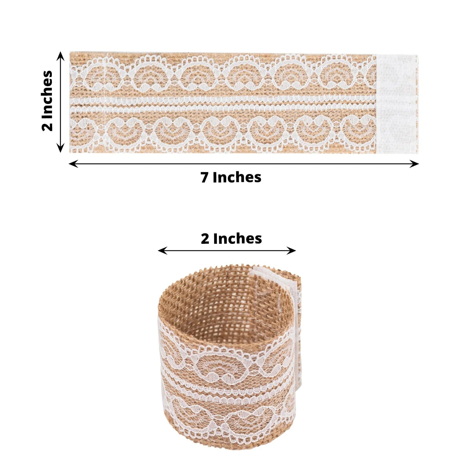 6 Rustic Farmhouse Style Jute and Lace Napkin Rings - Natural and White NAP_RING_JUTE01_WHT