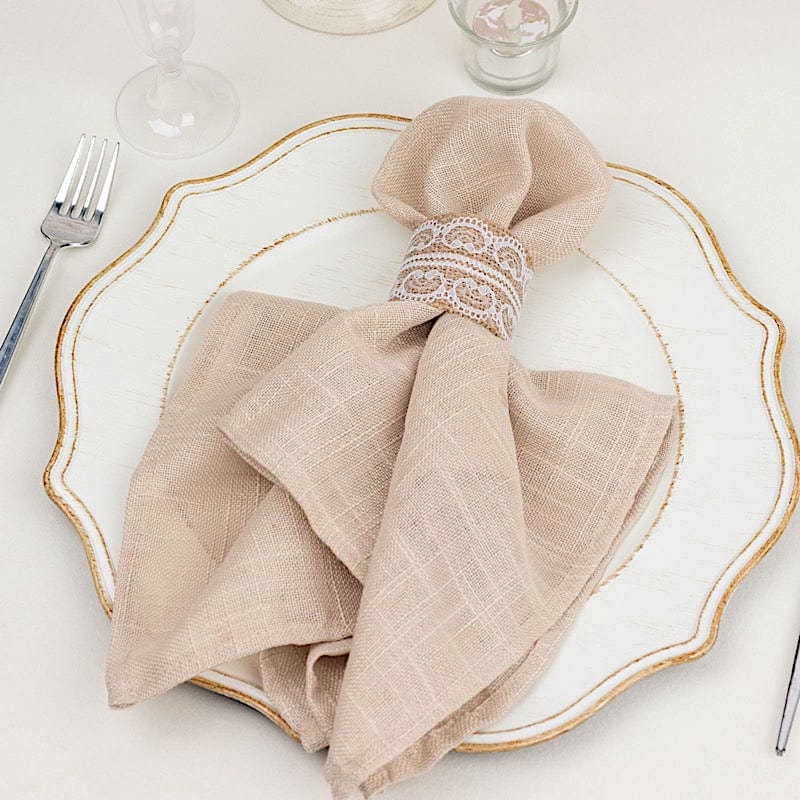 6 Rustic Farmhouse Style Jute and Lace Napkin Rings - Natural and White NAP_RING_JUTE01_WHT