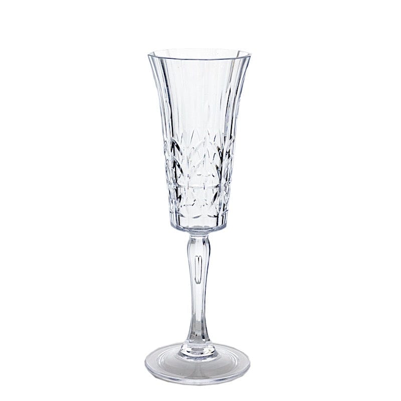 6 Shatterproof 6 oz Plastic Champagne Flutes with Embossed Leaf Pattern - Clear DSP_CUCP010_6_CLR