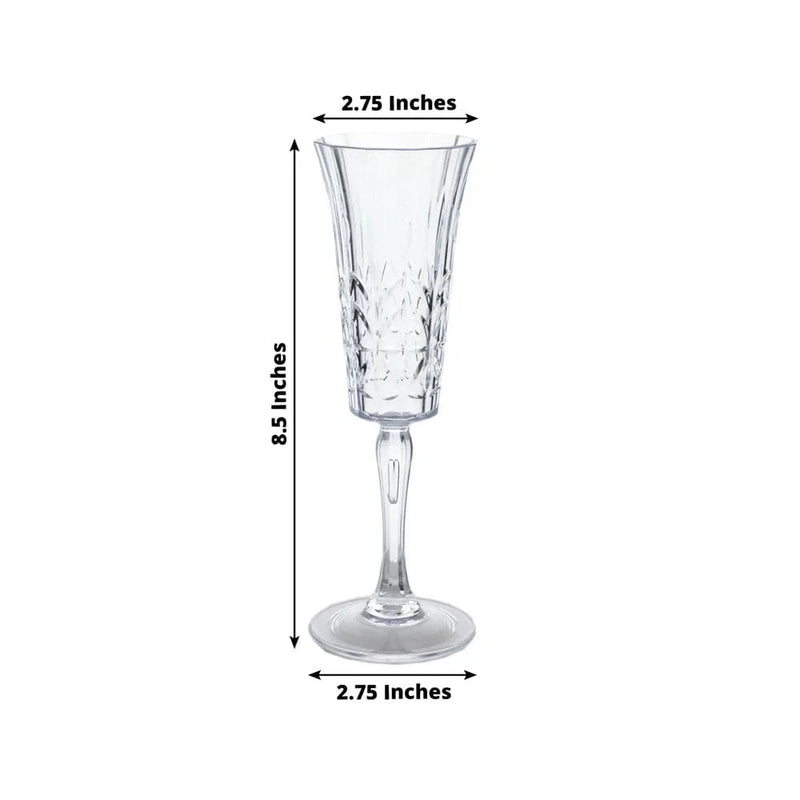 6 Shatterproof 6 oz Plastic Champagne Flutes with Embossed Leaf Pattern - Clear DSP_CUCP010_6_CLR